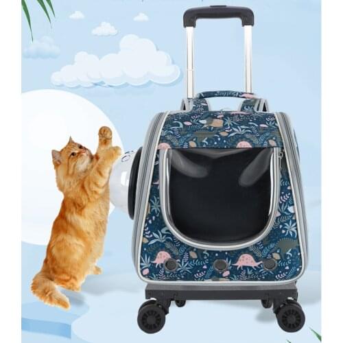 Pet Stroller for Cats Puppy Cart Trolley on Wheels Backpack Carrier for Cat Dog Transport Suitcase Wheeled Travel Space Bag Cage