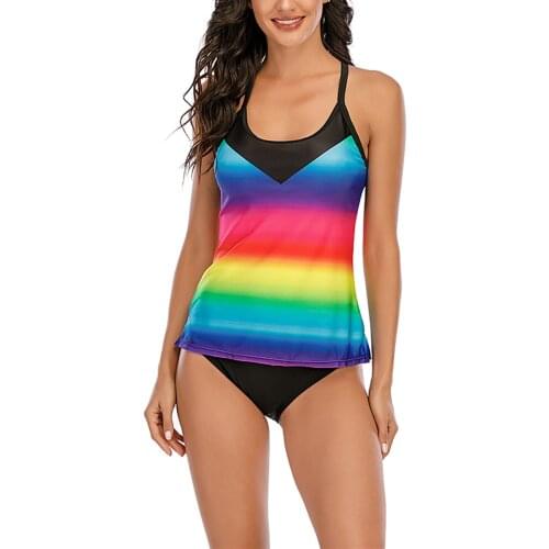 Sagace Rainbow Stripe large womens split solid Bikini Swimsuit Bikini Swimsuit beach bathing suit женская одежда 2021
