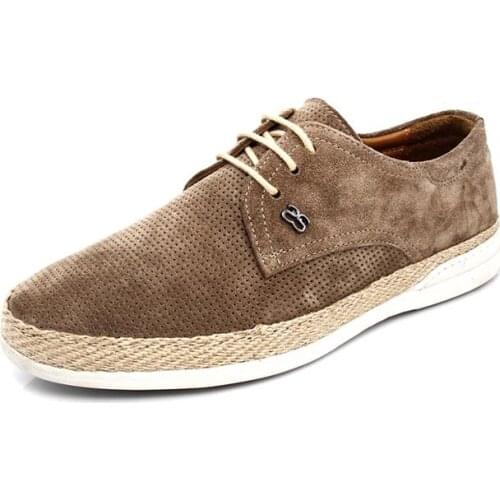 SHENBINs Handmade Sneakers with Woven Straw Matting, Beige Suede, Mens Daily Footwear, Shenbins Exclusive Footwear