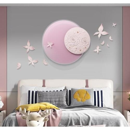Nordic Pink Butterfly Round Plate Resin Wall Sticker Office Hotel Cafe Wall Mural Decoration Home Livingroom Wall Hanging Crafts