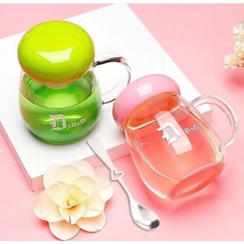 Letter Printed Glass Mugs for Coffee, Tea, Dessert, Breakfast, Milk, Glasses With Handle Containers, Cover, Tea leak, 300ML