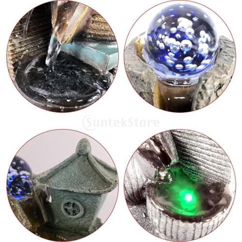 Traditional Chinese Feng Shui Small Waterfall Scene Tabletop Ornaments Desktop Water Fountain With Lights Living Room Decor Arts