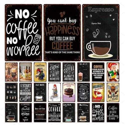Coffee Sign Vintage Metal Sign Plaque Metal Vintage Wall Decor For Kitchen Coffee Bar Cafe Retro Tin Sign Metal Posters 20x30cm