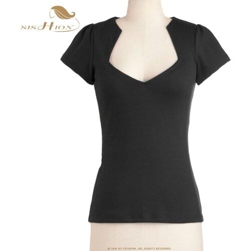 SISHION Tee Shirt Femme TS201P 2021 Black Pink White Red Short Sleeve Cotton Women Vintage T shirt camisas mujer Top