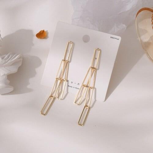Sterling Silver Needle S925 Temperament Long Tassel Earrings Personality New Tidal Chain Studs Women Simple Earrings Jewelry