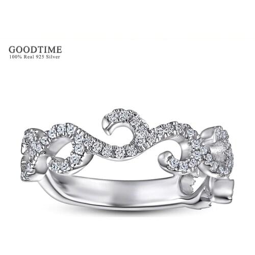 Fashion Women Ring Pure 925 Sterling Silver Flower Hollow Rhinestone Ring Jewelry Accessories Wedding Anniversary Gift