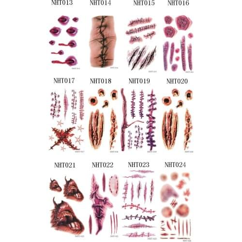 1000pcs Halloween Zombie Scars Tattoos Fake Scab Bloody Makeup Halloween supplies Horror Wound Scary Blood Injury Sticker wa4157