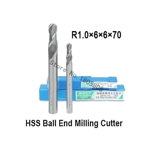 2PCS lengthening R1.0 high speed steel ball end milling cutter, straight shank white steel cutter, R alloy milling cutter