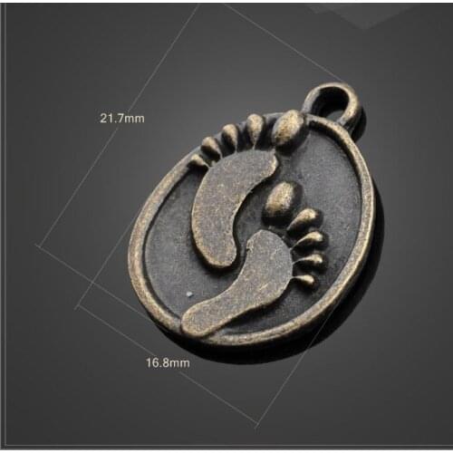 20 Pieces/Lot 16.8mm*12.7mm jewelry handmade antique bronze pendants baby feet charms Footprint Charm