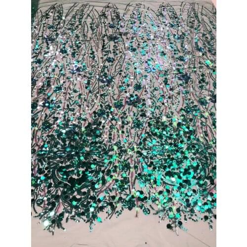 5yards/pc) High quality teal green African sequins French net lace bling bling tulle lace fabric with embroidery FRX009