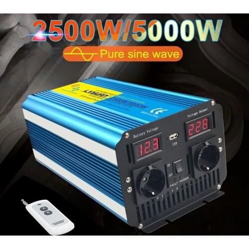 5000W Peak EU/UK/Universal Socket 12V/24VDC to 220V- 240V AC Pure Sine Wave power inverter with wireless remote control Inverter