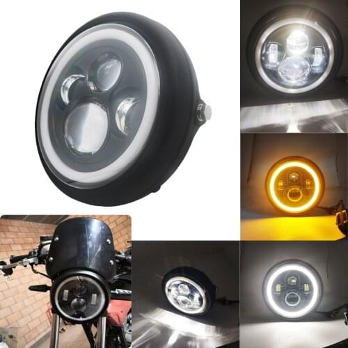 7Inch LED Headlamps with Halo Ring Amber Turn Signal For Harley Honda Cafe Racer Bobber 7.5" LED Motorcycles Headlight