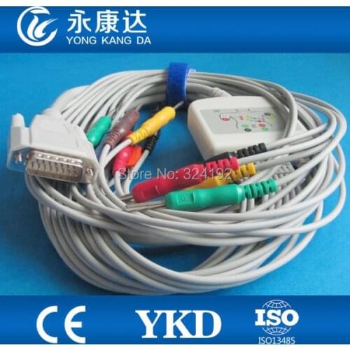 Free shipping for Nihon Kohden 10-lead ECG EKG cable with IEC DIN3.0 leadwire 4.7K resistance