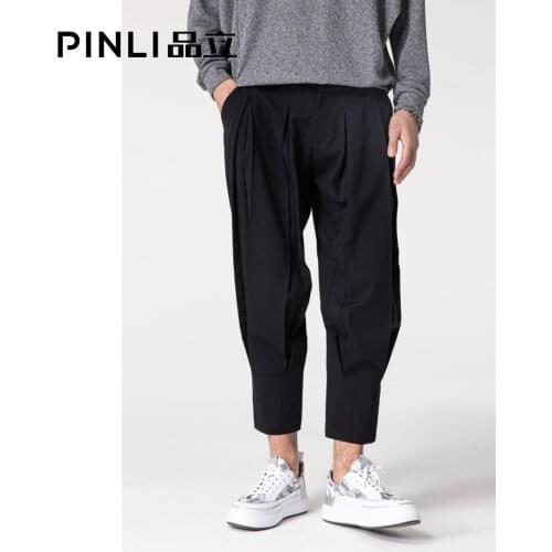Free shipping Mens Male Fashion Black Original Design Unique Pinli 2021 Summer Trousers Solid Color Cropped Pants B211417053