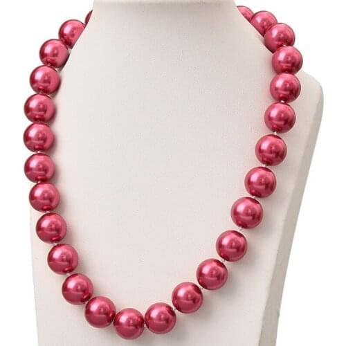 Glittering Rose Red Round Pearls Chain Necklace 14mm Diy Imitation Pearls Necklace 18inch For Elegant Ladies Party Gift H811