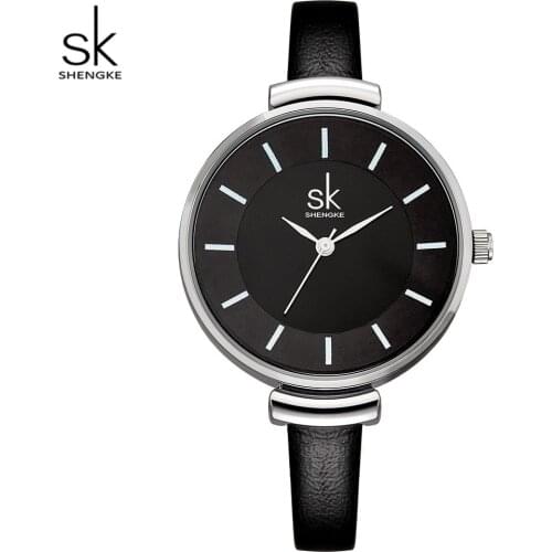 Shengke Fashion Women Watches Luxury Quartz Clock Women Black Thin Leather Strap Ladies Watches 2019 SK Relogio Feminino #K0010