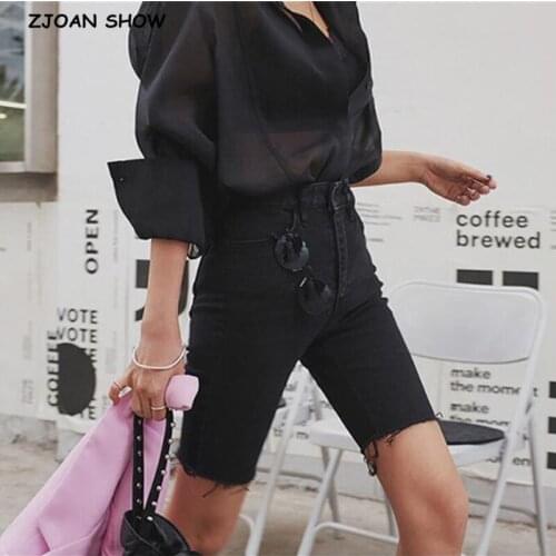 Boyfriend style Hurr Hem High Waist Knee length Denim Riding Pants Woman Vintage Straight Jeans cool girl Summer Casual Trousers