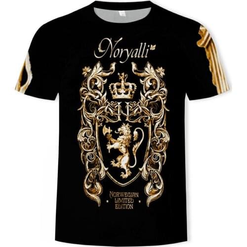 Novelty 3D Golden China Print Baroque Brand T-shirt Summer style short sleeve luxury Royal men clothes hip hop tops & tees