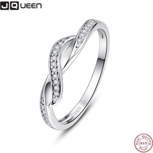 JQUEEN Woman Wedding Twist 925 Sterling Silver Infinity Ring Natural CZ Stone Wedding Jewelry Shiny Ring Size 7 8 9 Dropshipping