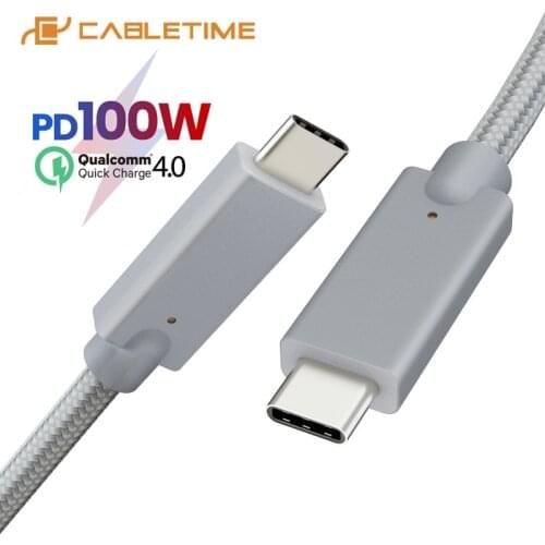 CABLETIME Type C Cable Gen2 USB C to USB C Fast Charge Cable 3A 5G/10Gbps PD Silver Nylon For MacBook laptop pad PC C205