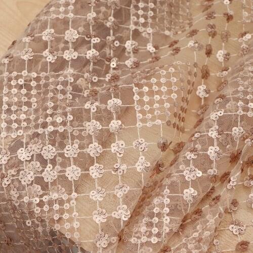Quality gauze fabric Three dimensional embroidery with copper gold sequins tissu High grade wedding dress accessories material