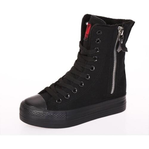 High-top canvas shoes women Korean style trendy thick-soled inner heightening side zipper casual womens shoes platform shoes