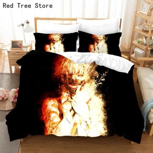 Anime Comforter Duvet Covers Pillowcase Print Design Bed Set King Queen Single Size Luxury Linen Bedding Tokyo Ghoul Bedding Set