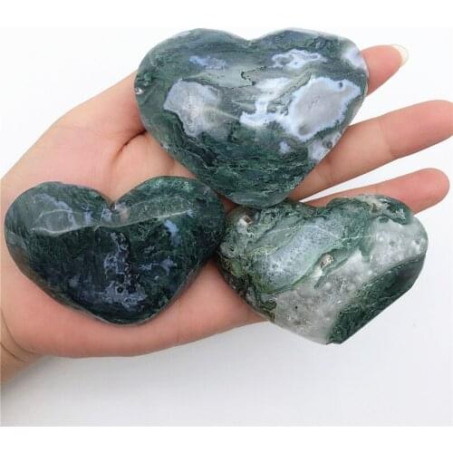 Beautiful 1pc Natural Big Moss agate Heart Shaped Hand carved Crystal Heart Gift Healing Polished Natural Quartz Crystals