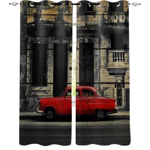 Wood Grain Red Car Retro Texture Curtains For Living Room Bedroom Window Treatment Blinds Finished Drapes Kitchen Curtains