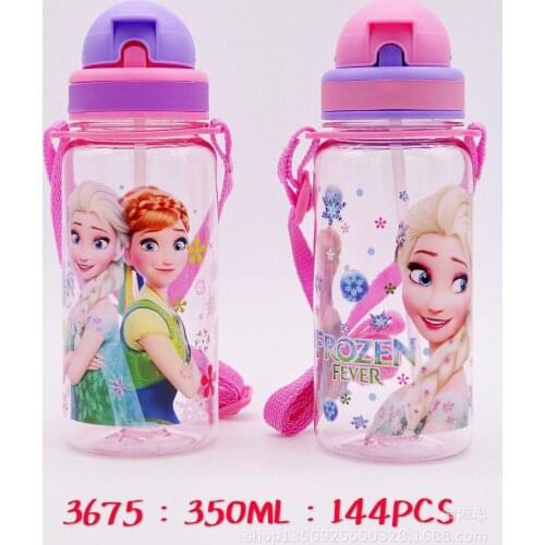 1pcs 350ml Frozen new Disney princess Cartoon Mickey doll straw Lanyard cup water kettle girl boy children water bottle Elsa cup