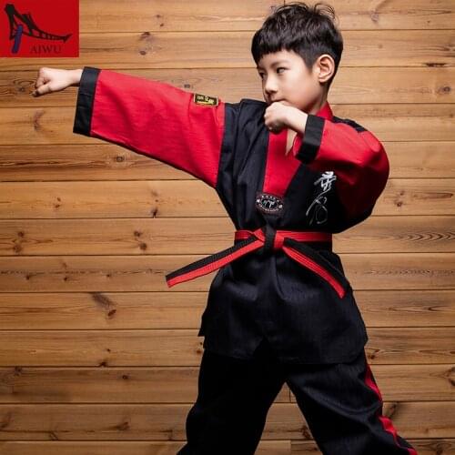 Hot Sale WTF Tae kwon do Dobok Clothes Child ITF Taekwondo Uniform Size XXXS-M Black with redBlack with white