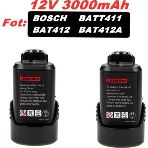 12V 3000mAh 3.0Ah Li-ion Rechargeable Battery pack replace for BOSCH cordless Electric drill screwdriver BAT411 BAT412 BAT412A