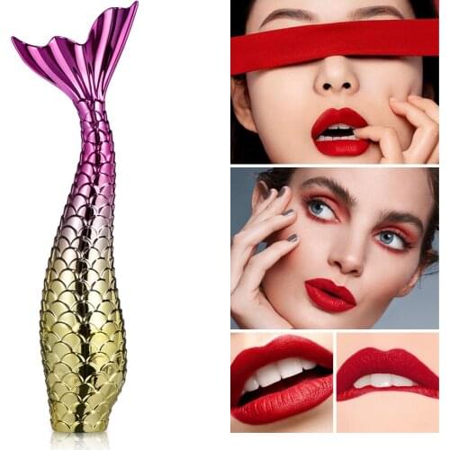 12 Colors Matte Lipsticks Mermaid Tail Lip Gloss Matte Non-stick Cup Lip Glaze Nude Long Lasting Lipstick Cosmetic Makeup Tools