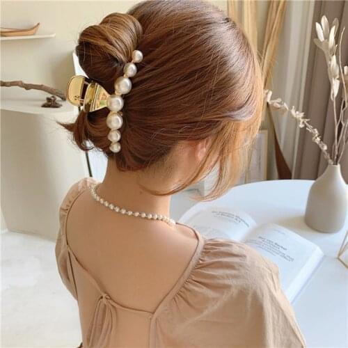 Metal Pearl Barrettes Back Head Female Large Hair Jaw Clip Shark Clip Korean Elegant Graceful Clip Hairware Hairpin