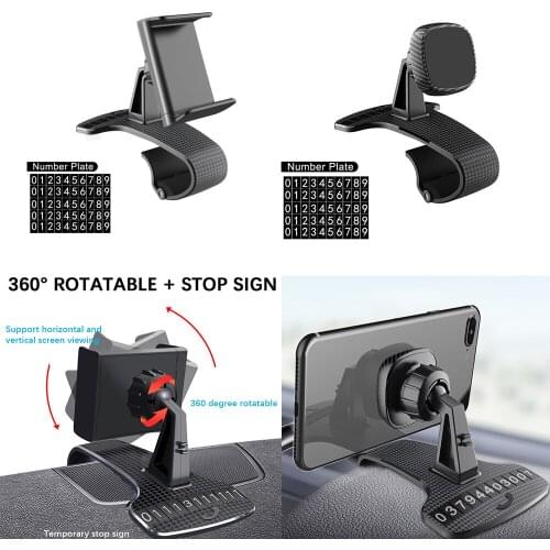 Multifunctional Car Mobile Phone Holder 360 Degree Rotating Sun Visor Mirror Dashboard Mount GPS Stand Bracket With Parking Card