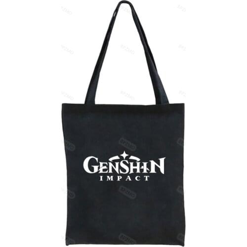 Game Genshin Impact Print Vogue Women Bag Large-capacity Canvas College Cute Cartoon Harajuku Female Ulzzang Shoulder Bags black
