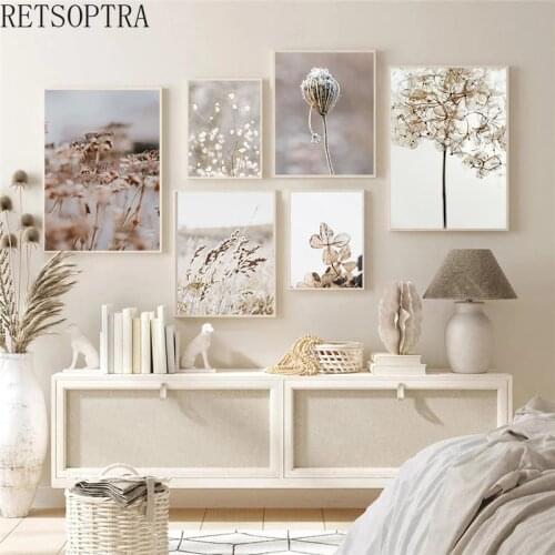 Fashion Nordic Reed Dry Flower Wall Art Poster Decoration Canvas Painting Landscape Pictures Bohemian Style Wall Art Home Decor