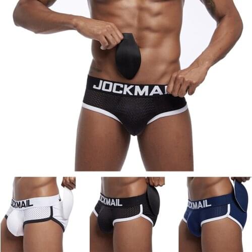 Men Sexy Underwear Cotton Briefs Gay Pad Front Back Butt Enhancing Padded Panties Men Underpants Comfort Skin-friendly Briefs