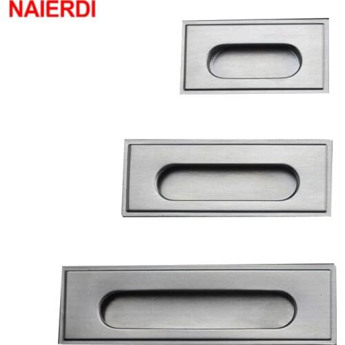 NAIERDI 96mm Cabinet Hidden Handles Stainless Steel Invisible Handle Circle Drawer Wardrobe Knobs With Screws Furniture Hardware