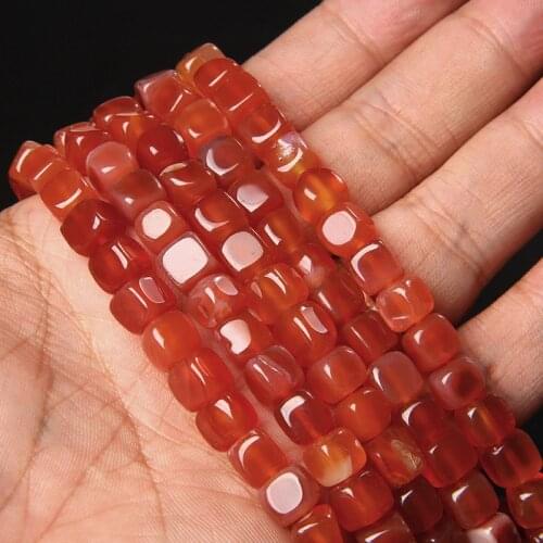Natural Red Agates Stone Beads Square Carnelian Onyx Loose Spacer Beads For Jewelry Making DIY Bracelets Necklace 15'' 6-8mm