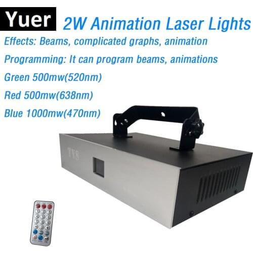 Newest Animation Laser Lights High Power 2W RGB Full Color Stage Laser Projector DMX512 / Remote Control Good For Party Discos
