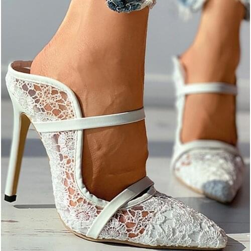 New Pointed Toe Women Summer Sandals Sexy Hollow Out Slip-on High Thin Heels Pumps Designer Shoes Plus Size Ladies Shoes