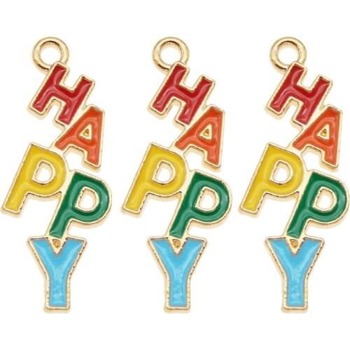 10pcs/pack Letter HAPPY charms For necklace pendant Party Dec earring accessories Cute Birthday Gift diy Metal Bracelet Charms