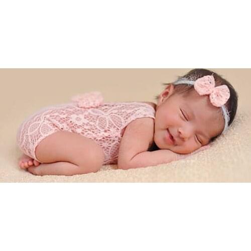 Newborn Photography Clothing Baby Headwear+Lace Jumpsuit 2PCS/Set Newborn Photography Props Accessories Studio Baby Photo Props