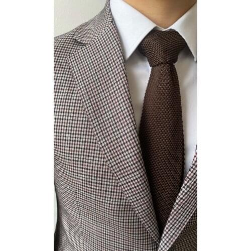 RICODESIGN mens slim fit business classic casual brown small checker suit Jacket handmade tailored customd