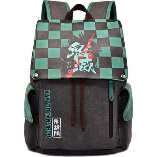 Anime Demon Slayer Kimetsu no Yaiba Cosplay Kamado Tanjirou Backpack Unisex Fashion Canvas Bag Travel Laptop Student Backpack