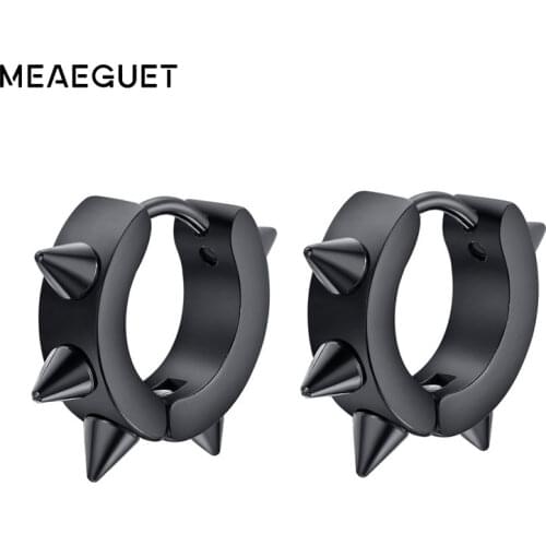 Black Gothic Punk Stud Earrings For Women Men 316L Stainless Steel Rivet Spike Rock Party Jewelry