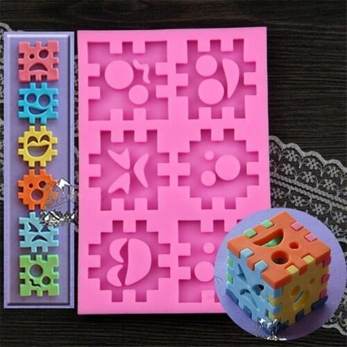 Jigsaw Silicone Molds DIY Baby Birthday Cake Decorating Tools Smiley Cupcake Topper Fondant Mold Candy Chocolate Moulds M100