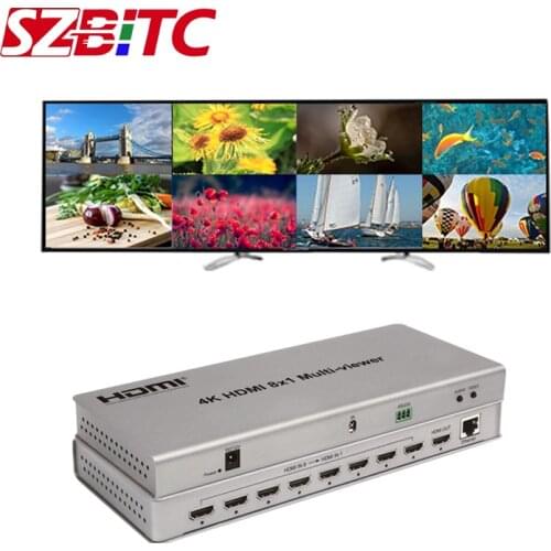 SZBITC 4K HDMI 8x1 Multi-viewer HDMI Switcher 8 in 1 out Divider Display 8 HD Digital Video Signal on the same screen IR Control