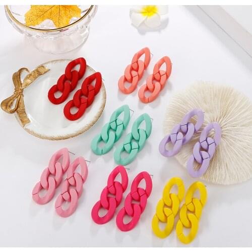 Ladies Personality Kawaii Earrings Candy Color Geometric Chain Earrings Cute Style 2021 New Wild Jewelry Accessories